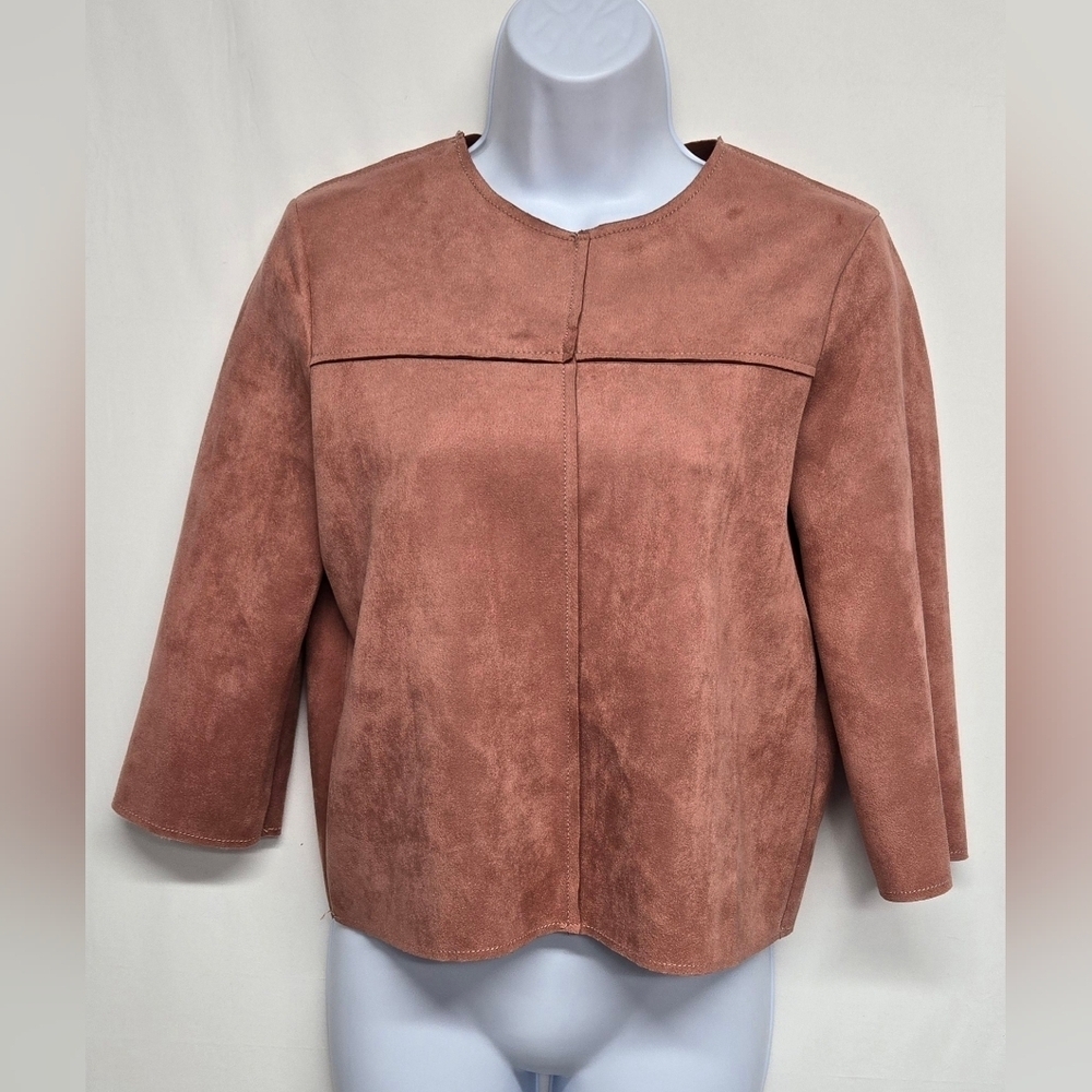 Zara M Dusty Rose Faux Soft Suede Pullover Top Crop